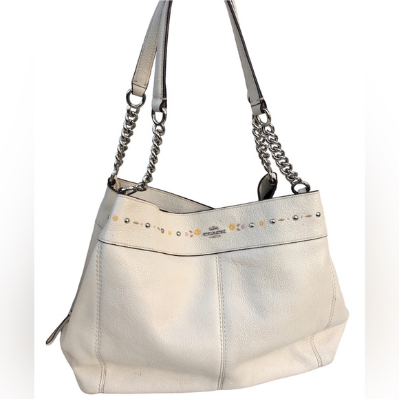 Coach Lexy Floral Pebble Leather Chain Shoulder Bag Purse Cream Flowers Large - Picture 3 of 12